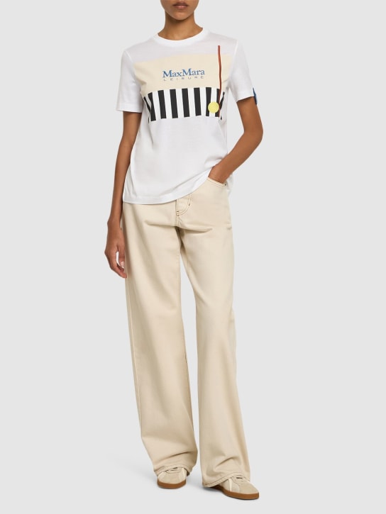 Max Mara: Camiseta estampada y bordada - White/Stripe - women_1 | Luisa Via Roma