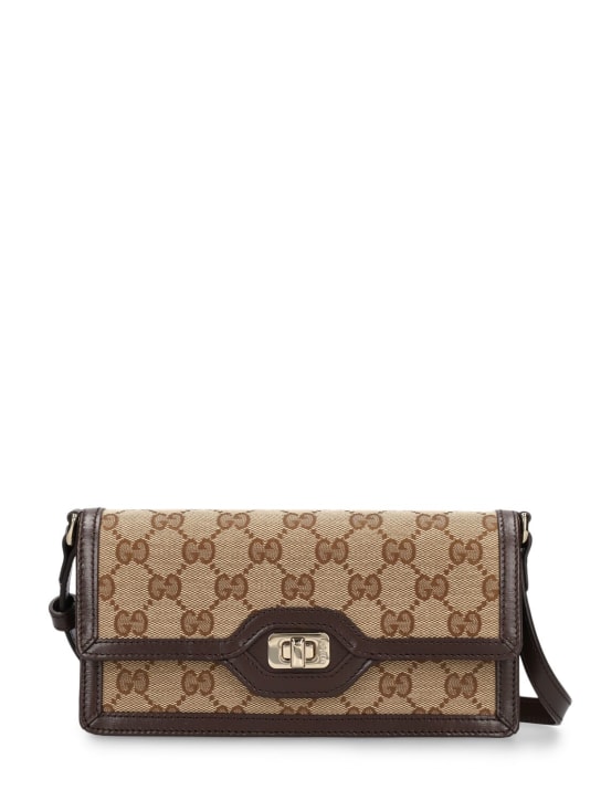 Gucci: Mini GG canvas shoulder bag - Ebony/Cocoa - women_0 | Luisa Via Roma