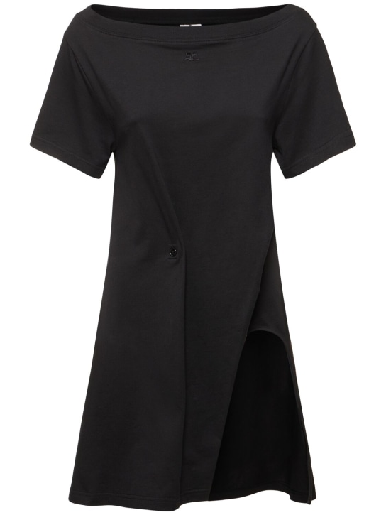 Courreges: Boatneck cotton mini dress - Nero - women_0 | Luisa Via Roma
