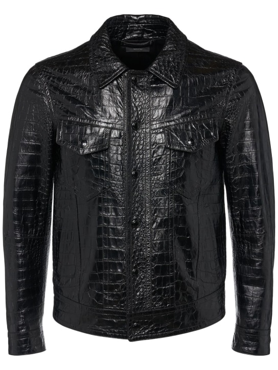 Tom Ford: Croc embossed soft leather jacket - Dark Brown - men_0 | Luisa Via Roma