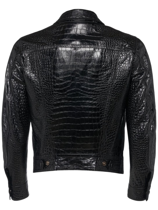 Tom Ford: Croc embossed soft leather jacket - Dark Brown - men_1 | Luisa Via Roma