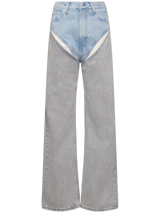 Y/PROJECT: Jean ample en denim ajouré taille haute - Bleu Clair/Gris - women_0 | Luisa Via Roma