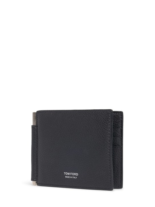 Tom Ford: T Line grain leather money clip wallet - Black - men_1 | Luisa Via Roma