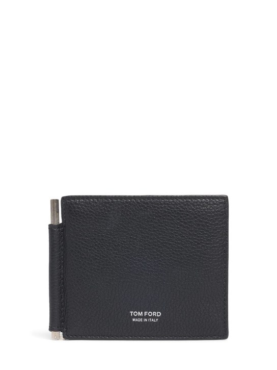 Tom Ford: T Line grain leather money clip wallet - Black - men_0 | Luisa Via Roma