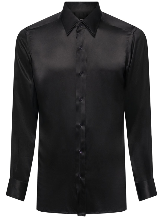 Tom Ford: Silk charmeuse slim fit shirt - Black - men_0 | Luisa Via Roma