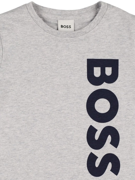 Boss: Camiseta y shorts de jersey de algodón - Gris/Azul Marino - kids-boys_1 | Luisa Via Roma