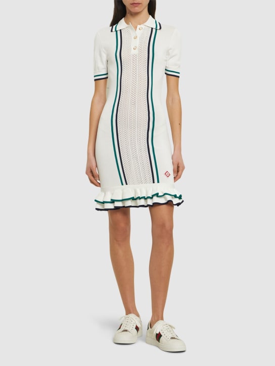Casablanca: Pointelle tennis mini dress - Bianco/Verde - women_1 | Luisa Via Roma