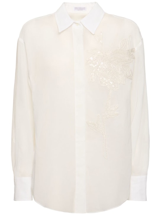 Brunello Cucinelli: Hemd aus Baumwollflor - Weiß - women_0 | Luisa Via Roma