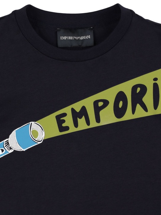 Emporio Armani: Camiseta de jersey de algodón estampada - Azul Oscuro - kids-boys_1 | Luisa Via Roma