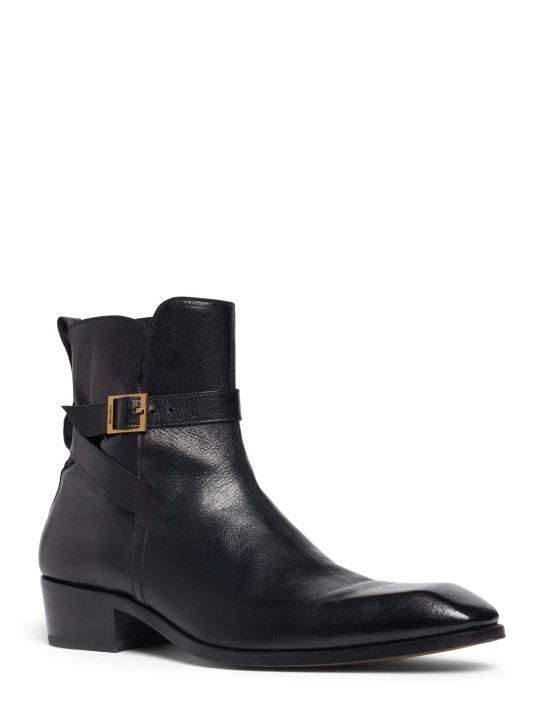 Tom Ford: Kenneth grained leather buckle boots - Black - men_1 | Luisa Via Roma