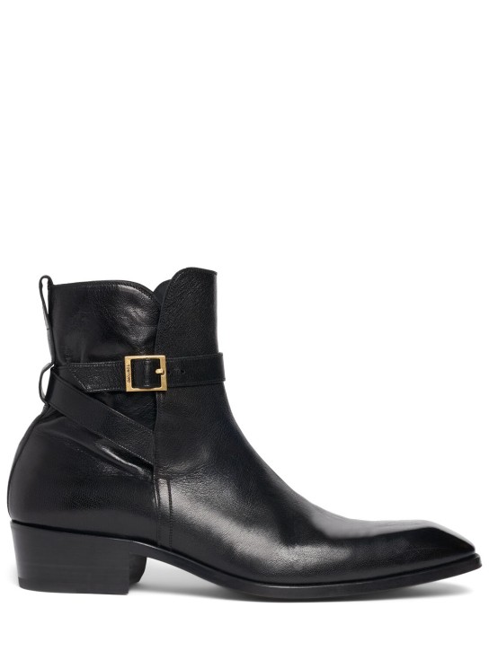 Tom Ford: Kenneth grained leather buckle boots - Black - men_0 | Luisa Via Roma