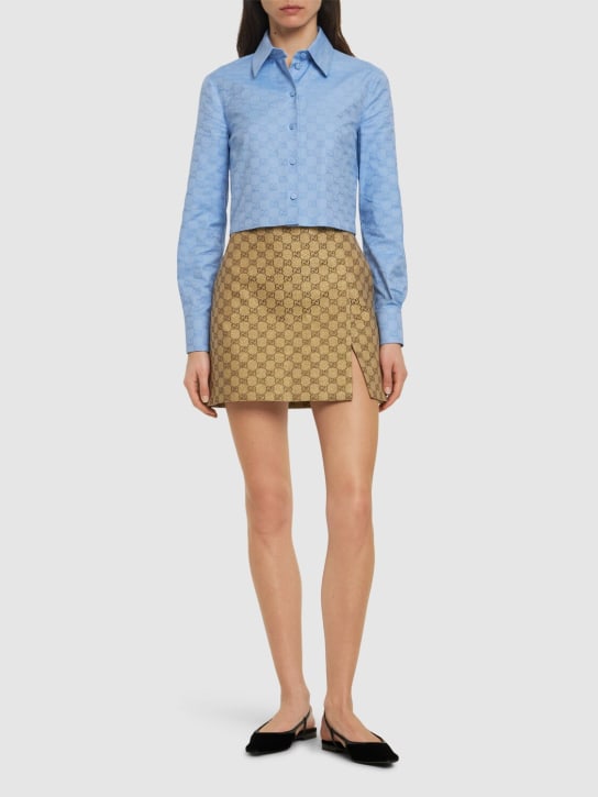 Gucci: GG Supreme Oxford cotton shirt - Sky Blue - women_1 | Luisa Via Roma