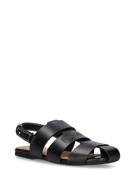 JW Anderson: 10mm Leather fisherman flat sandals - Black - women_2 | Luisa Via Roma