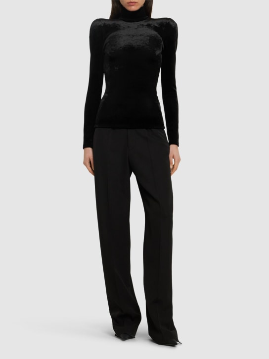 Balenciaga: 粘胶纤维混纺圆形肩膀上衣 - 黑色 - women_1 | Luisa Via Roma