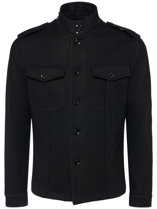 Tom Ford: Japanese felt stand collar casual jacket - Black - men_0 | Luisa Via Roma