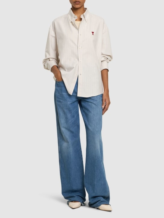 AMI Paris: Ami De Coeur boxy fit cotton shirt - White/Blue - women_1 | Luisa Via Roma