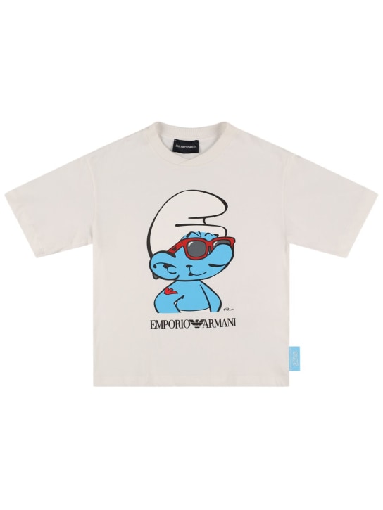 Emporio Armani: T-shirt Smurfs in jersey di cotone - Off-White - kids-boys_0 | Luisa Via Roma