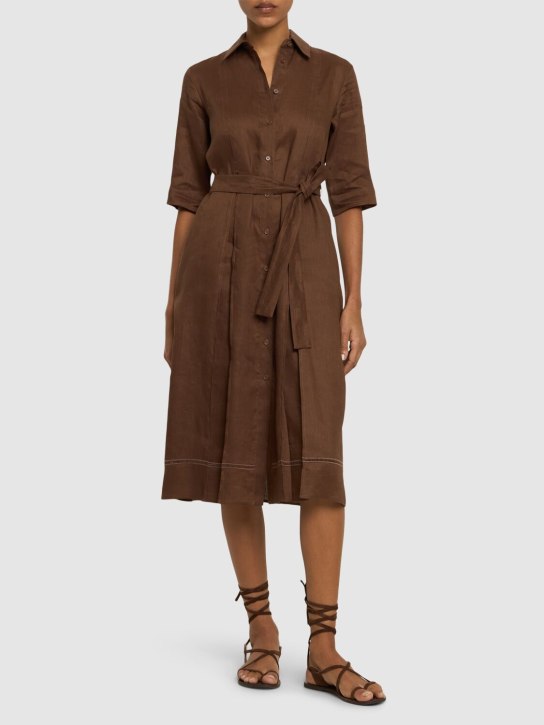 Max Mara: Nocino belted linen midi shirt dress - Brown - women_1 | Luisa Via Roma