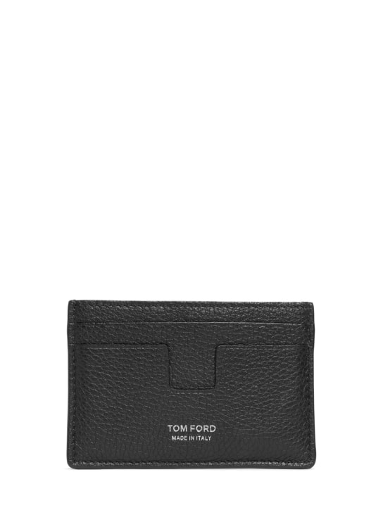Tom Ford: T Line grain leather card holder - Black - men_0 | Luisa Via Roma