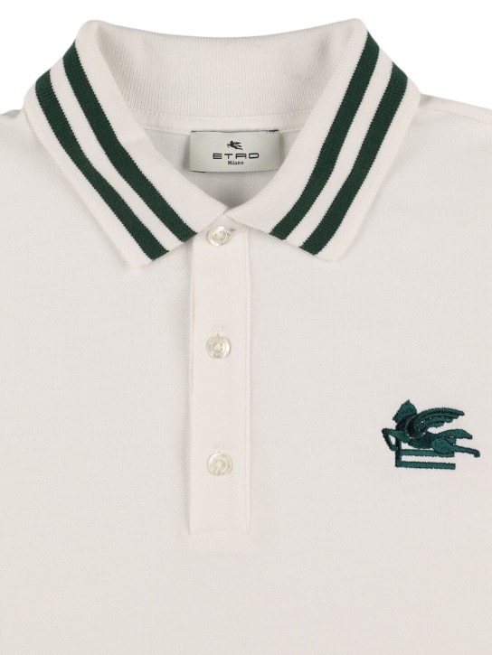 Etro: Cotton jersey piquet polo shirt - Ivory/Green - kids-boys_1 | Luisa Via Roma