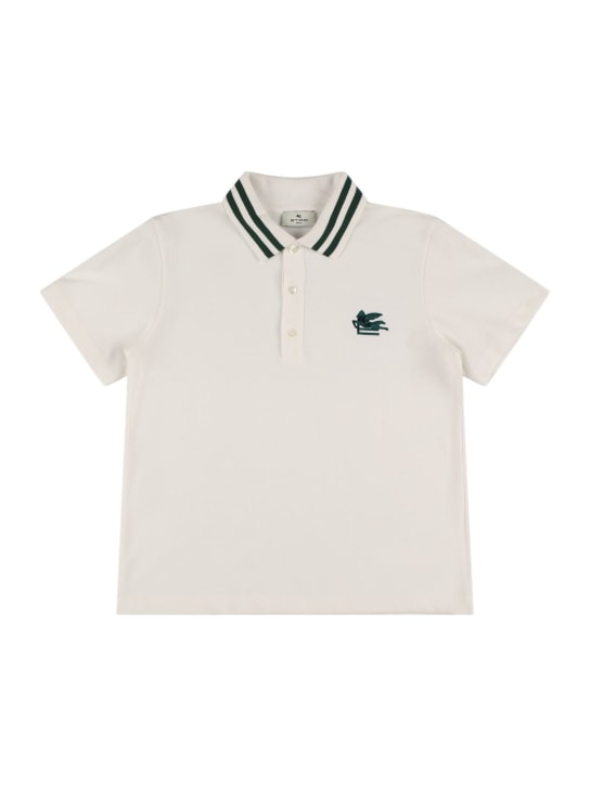 Etro: Cotton jersey piquet polo shirt - Ivory/Green - kids-boys_0 | Luisa Via Roma