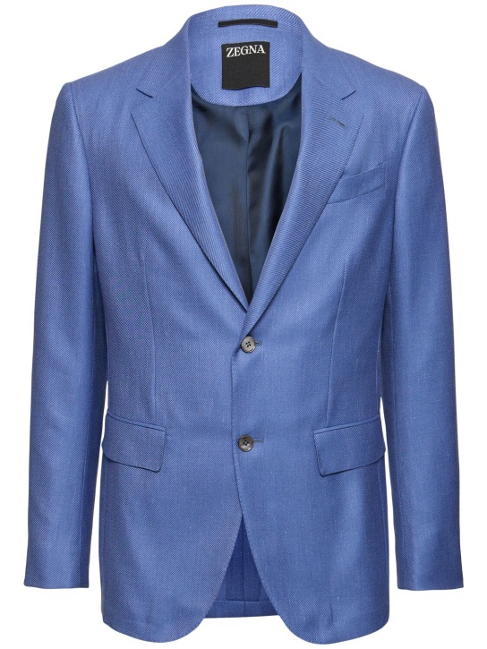Zegna: Blazer de cashmere y seda - Azul Claro - men_0 | Luisa Via Roma