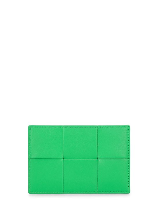 Bottega Veneta: Cassette leather credit card case - Parakeet - men_0 | Luisa Via Roma