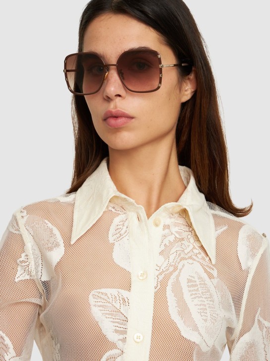 Chloé: Celeste squared metal sunglasses - Gold/Brown - women_1 | Luisa Via Roma