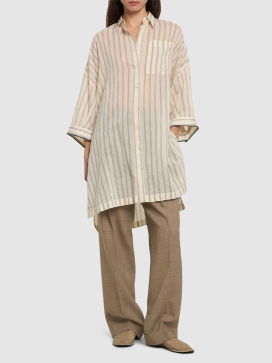 Brunello Cucinelli: Striped cotton & silk shirt - Renkli - women_1 | Luisa Via Roma