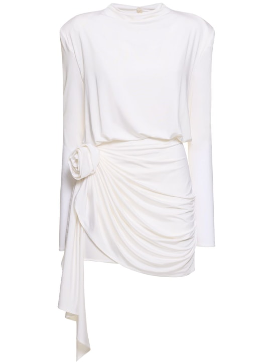 Magda Butrym: Jersey draped mini dress w/ flower - Beyaz - women_0 | Luisa Via Roma