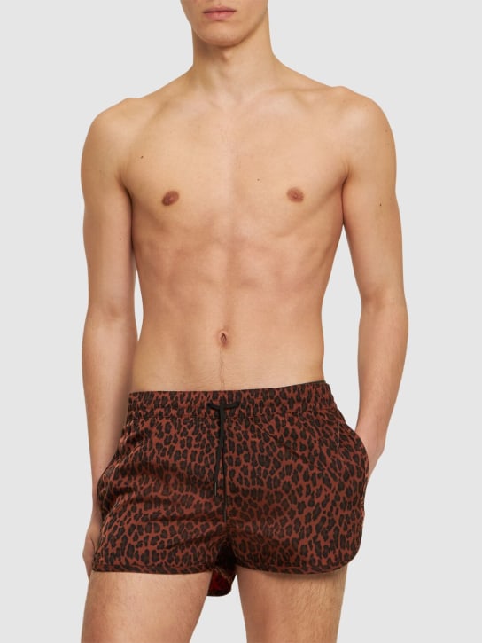 CDLP: Leopard print nylon swim shorts - Brown - men_1 | Luisa Via Roma