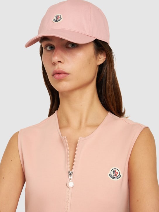 Moncler: Logo cotton baseball cap - Light Pink - women_1 | Luisa Via Roma
