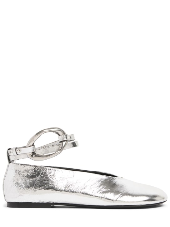 Jil Sander: Chaussures plates en cuir métallisé 10 mm - Argent - women_0 | Luisa Via Roma