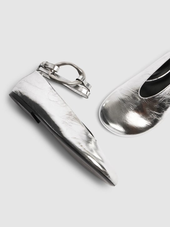Jil Sander: Ballerine in pelle metallizzata 10mm - Argento - women_3 | Luisa Via Roma