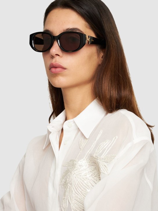 Chloé: Marcie oval bio-acetate sunglasses - Siyah/Kahverengi - women_1 | Luisa Via Roma