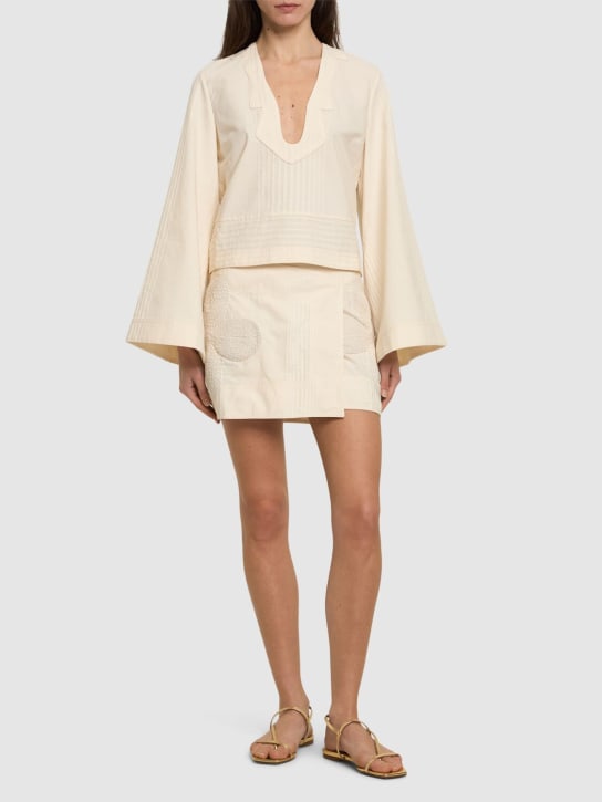 Johanna Ortiz: Embroidered cotton mini wrap skirt - Ivory - women_1 | Luisa Via Roma
