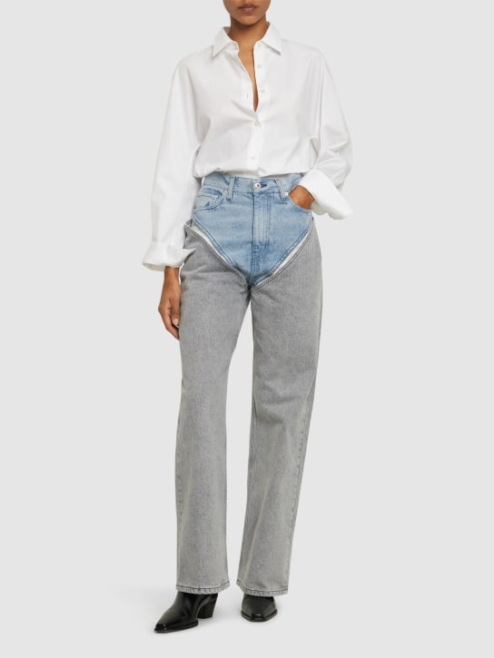 Y/PROJECT: Denim cutout high rise wide jeans - Light Blue/Grey - women_1 | Luisa Via Roma