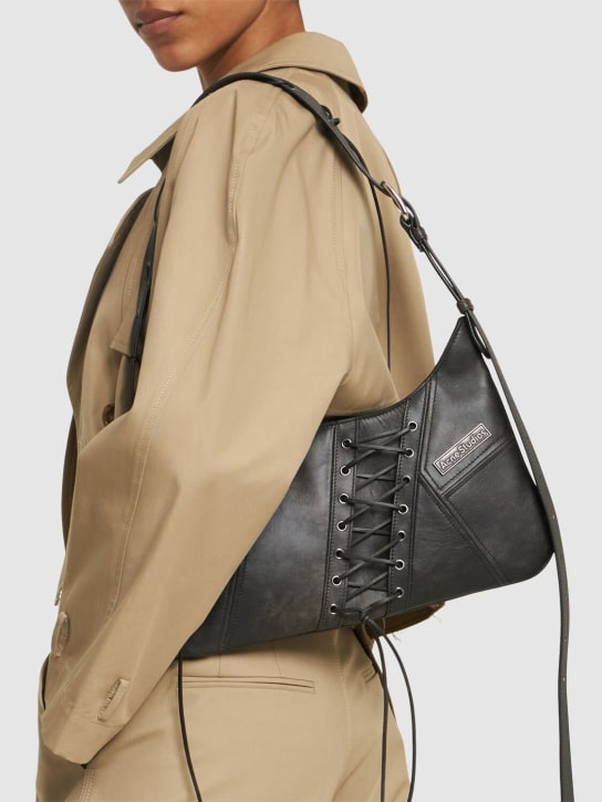 Acne Studios: Midi Platt Patchwork Lace leather bag - Black - women_1 | Luisa Via Roma