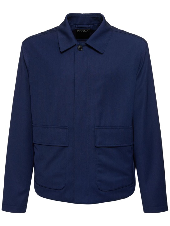 Zegna: Wool & silk water repellent jacket - 블루 - men_0 | Luisa Via Roma