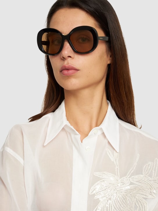 Max Mara: Gafas de sol redondas de acetato - Shiny Black/Brown - women_1 | Luisa Via Roma