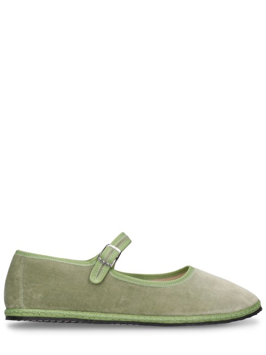Vibi Venezia: 10mm Mary Jane Salvia velvet slippers - Açık Yeşil - women_0 | Luisa Via Roma