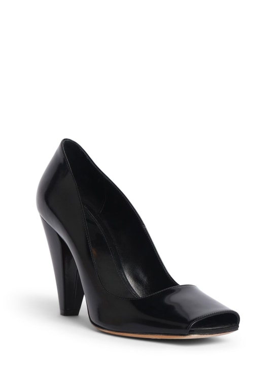 Khaite: 90mm Cedar open toe leather pumps - Black - women_1 | Luisa Via Roma