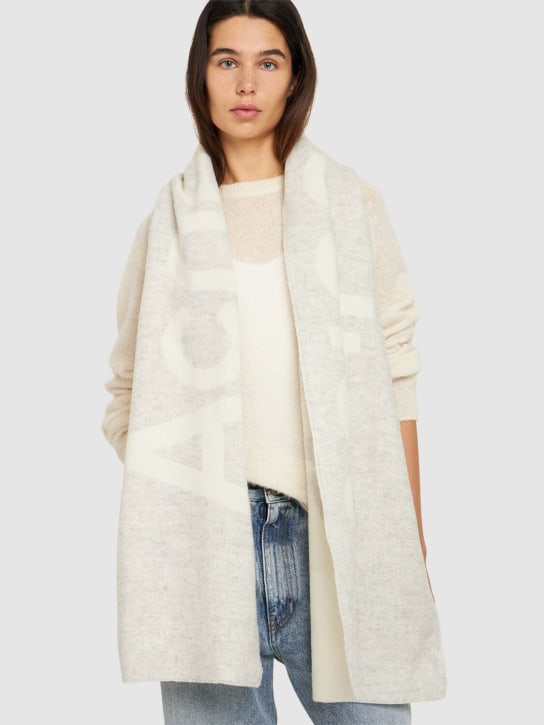 Acne Studios: Toronty contrast logo wool blend scarf - White/Lightgrey - women_1 | Luisa Via Roma
