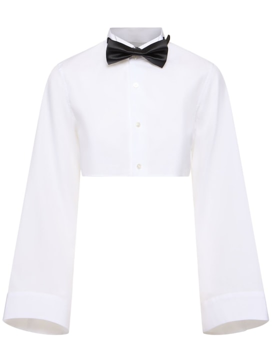 Noir Kei Ninomiya: Cotton broad crop shirt w/satin bowtie - Beyaz/Siyah - women_0 | Luisa Via Roma