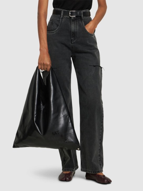 MM6 Maison Margiela: Medium Classic Japanese faux leather bag - Siyah - women_1 | Luisa Via Roma
