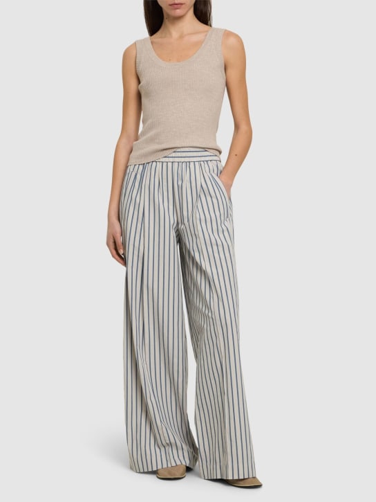 Brunello Cucinelli: Striped cotton poplin wide pants - Mavi/Beyaz - women_1 | Luisa Via Roma