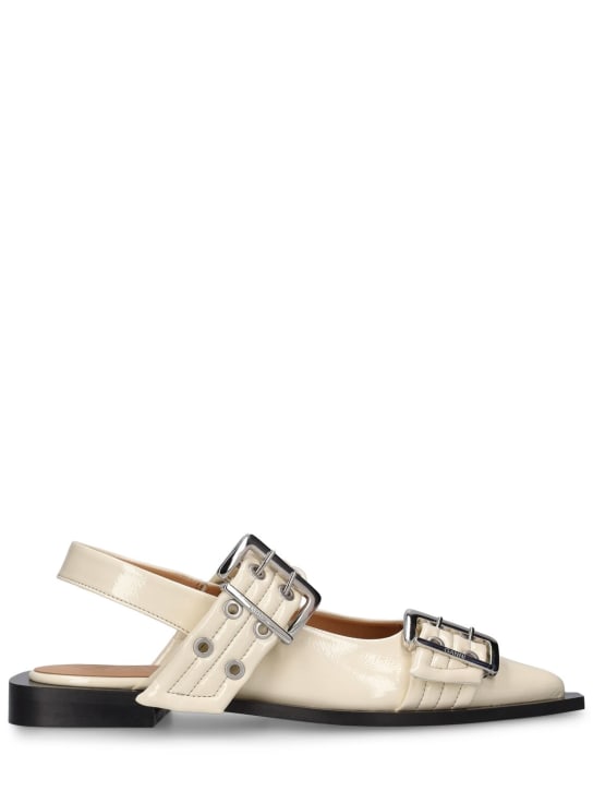 GANNI: Zapatos planos con hebilla 10mm - Blanco Opaco - women_0 | Luisa Via Roma