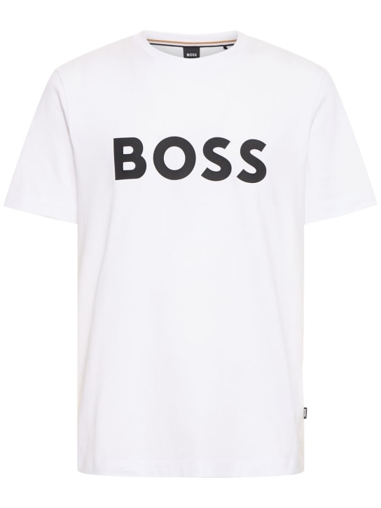 Boss: T-shirt Tiburt 354 in cotone con logo - Bianco - men_0 | Luisa Via Roma