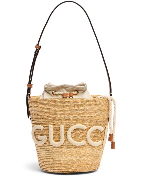 Gucci: Bolso pequeño de rafia con logo - Natural - women_0 | Luisa Via Roma
