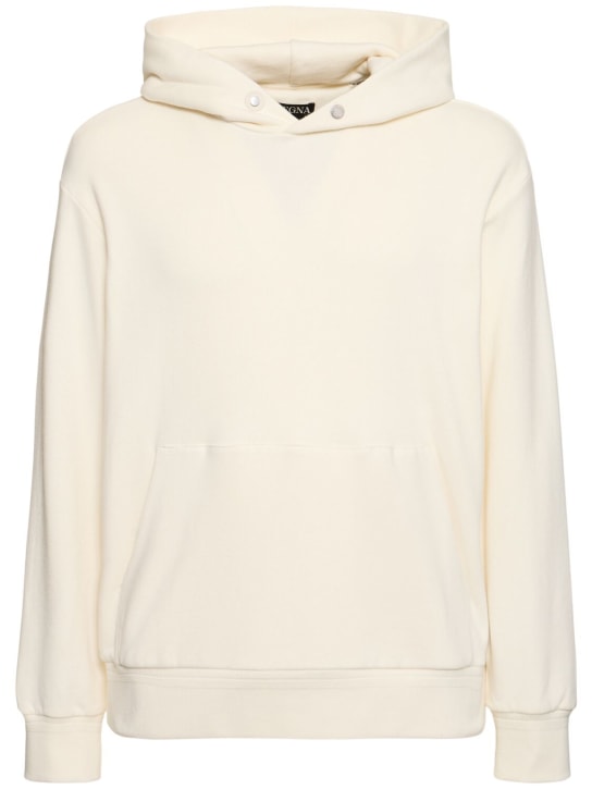 Zegna: Cotton & cashmere hoodie - Beyaz - men_0 | Luisa Via Roma